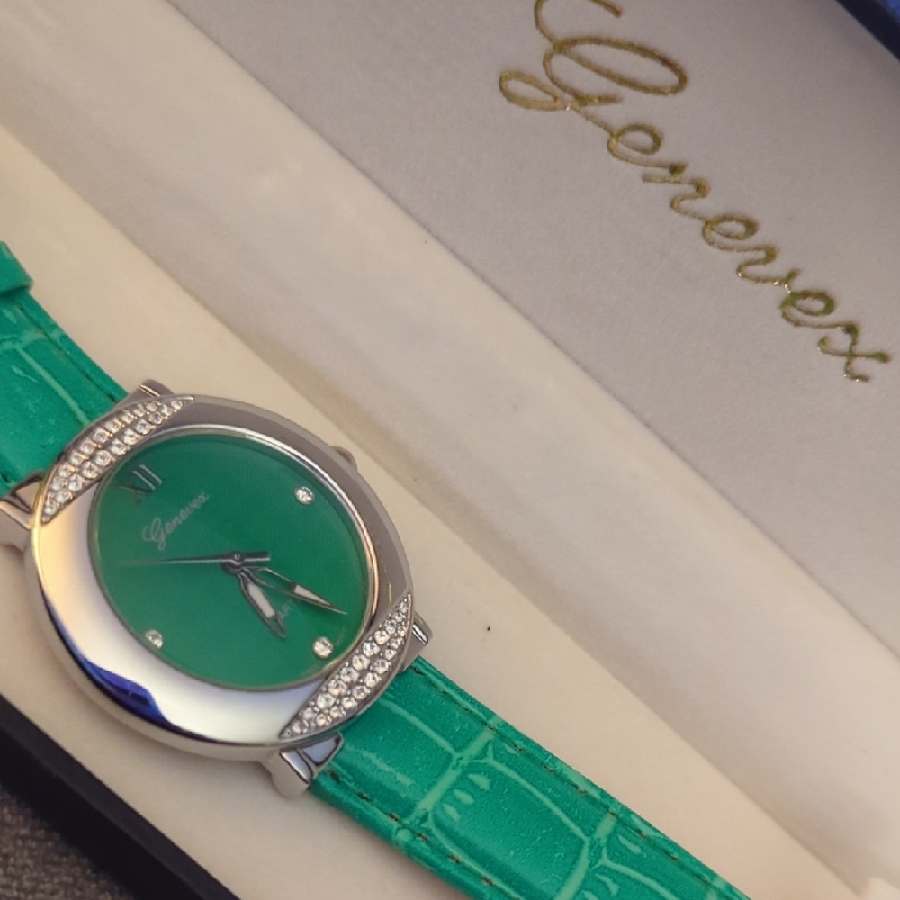 Genevex Green Watch with Silver Accents